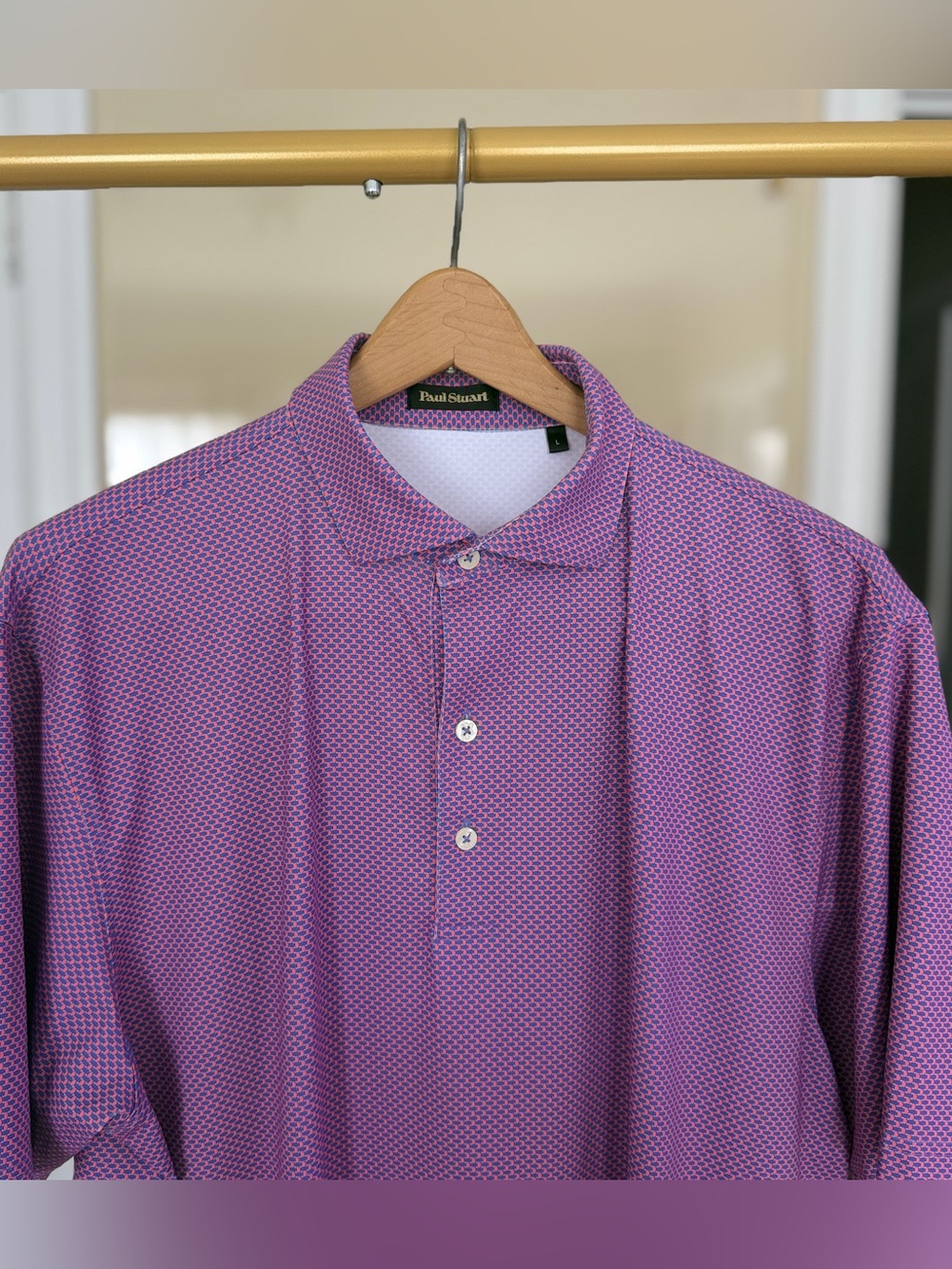 Paul Stuart Pink and Blue Micro-Check Dress Shirt L